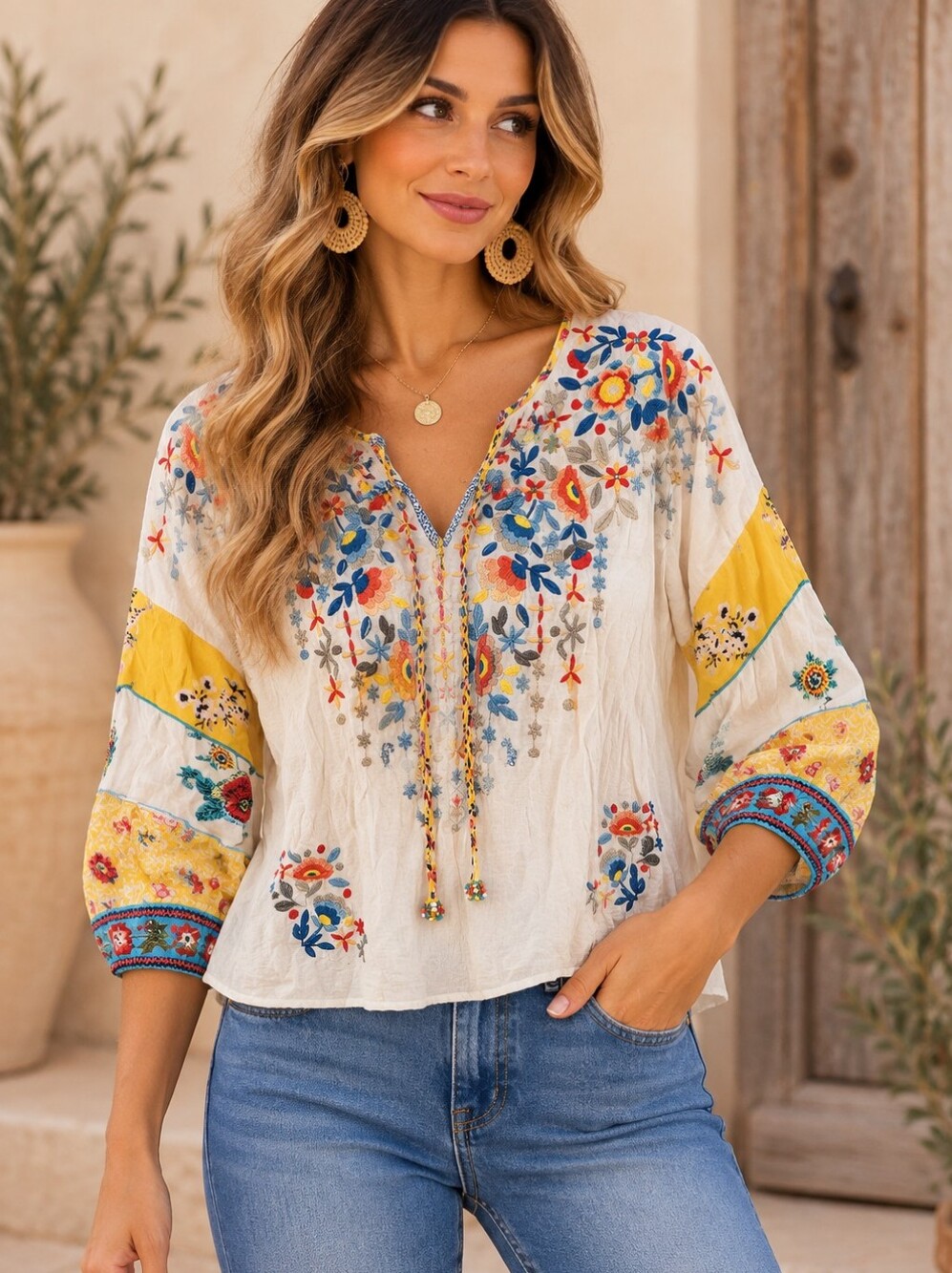 559. John Mark Bohemian Embroidered Floral Tunic
